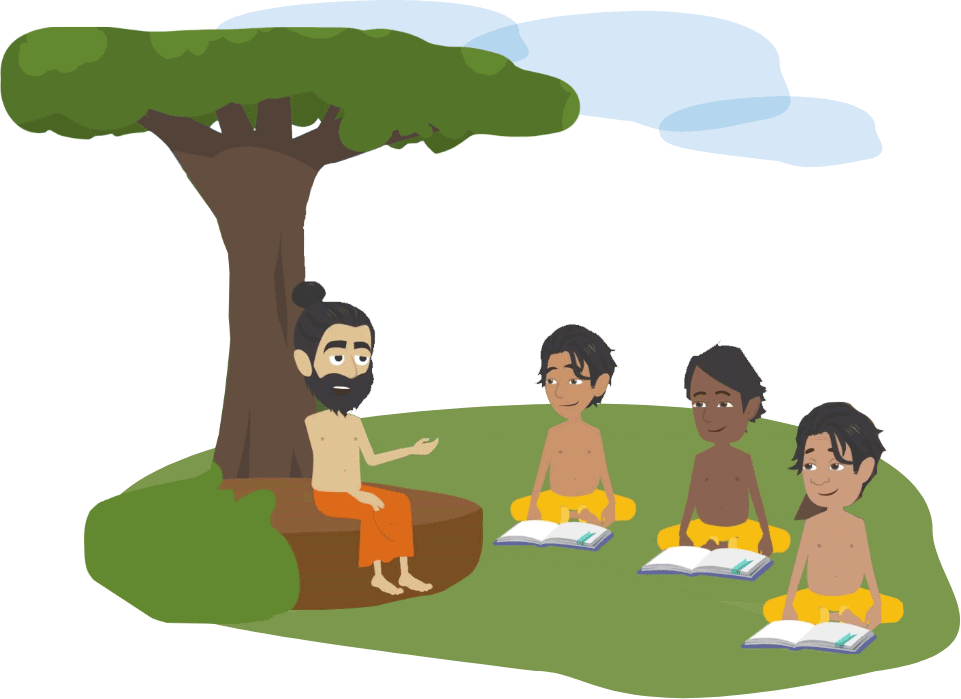 Guru teaching his students or 'sishyas' in a Gurukul